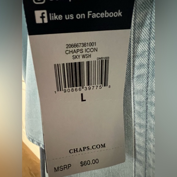 NWT Men’s Chaps light blue Button-Up long sleeve shirt size L - Picture 6 of 7
